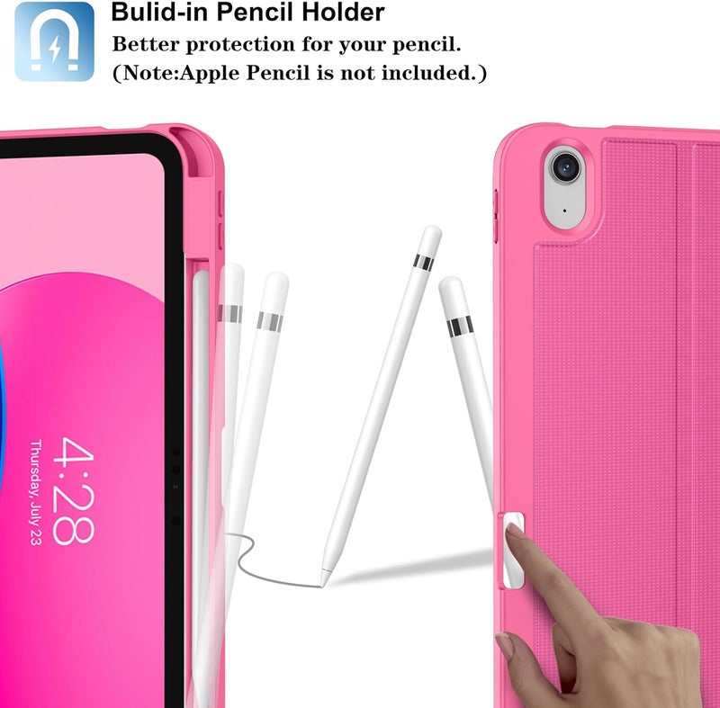 Supveco Case for iPad (A16) 11th Generation 11 inch (2025),iPad 10th Generation 10.9 inch (2022) with Pencil Holder-[Auto Wake/Sleep],Premium Folio Stand Case with Soft TPU Back Cover-Pure Hot Pink - Image 3